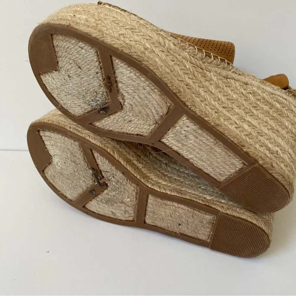Marc Fisher Annie Perforated Wedge Platform Espadrille Cognac Brown size 9.5